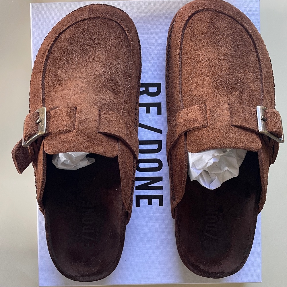 BNWT 70s Moc Slide Chocolate Suede 38